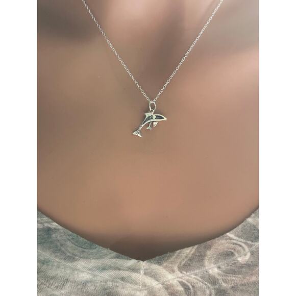 Sterling Silver Dolphin Charm Necklace, Silver Dolphin Necklace - Picture 4 of 5